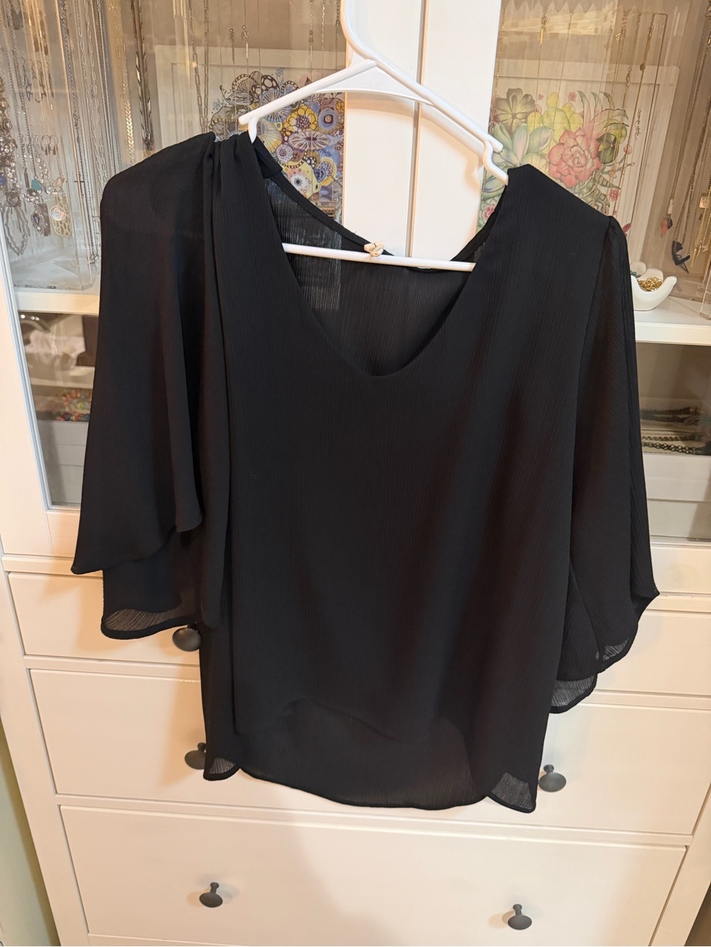 Black Women’s Flutter Sleeve Blouse - Tyche